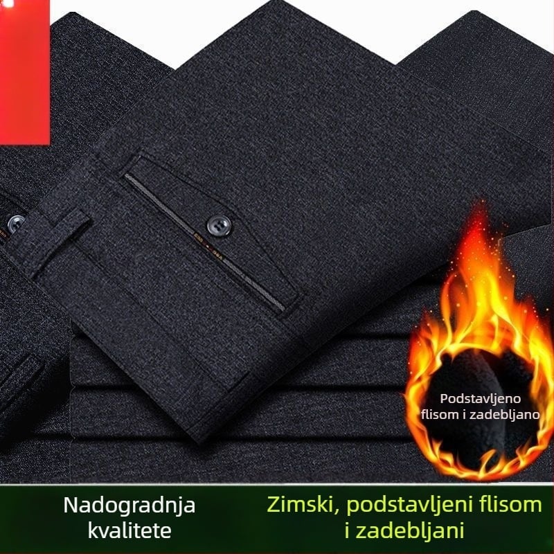 Muške zimske hlače s flecom, visokim strukom, ravnim krojem, svakodnevno nošenje