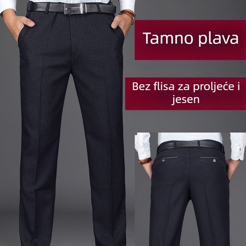 Muške zimske hlače s flecom, visokim strukom, ravnim krojem, svakodnevno nošenje