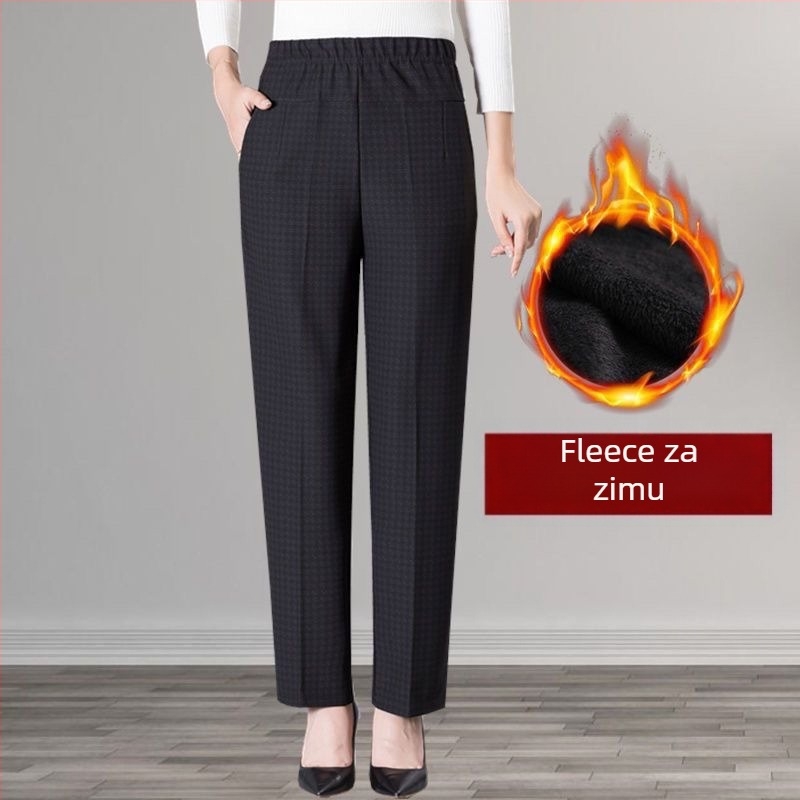 Pantalone s flisom za žene srednje dobi i starije, tople, ravne kroja, visokog struka, opuštene svakodnevne hlače