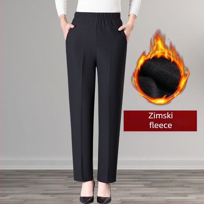 Pantalone s flisom za žene srednje dobi i starije, tople, ravne kroja, visokog struka, opuštene svakodnevne hlače