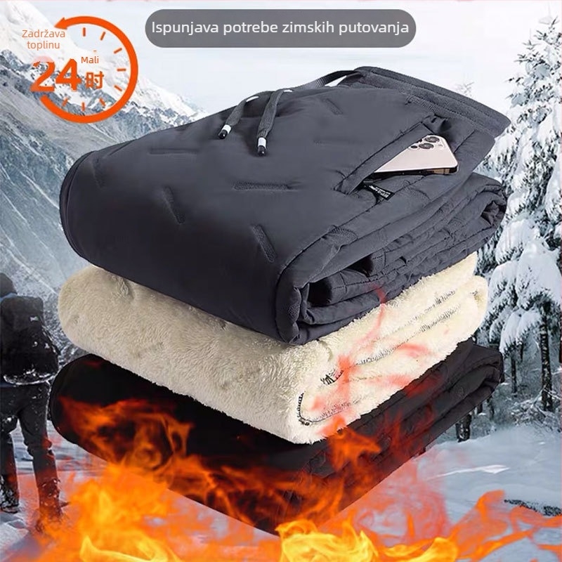 Muške zimske hlače s flis podstavom, vjetrootporne i tople, srednji struk s remenom, kopčanje s vrpcom, ravno krojenje, poliesterska smjesa, jednofarbne