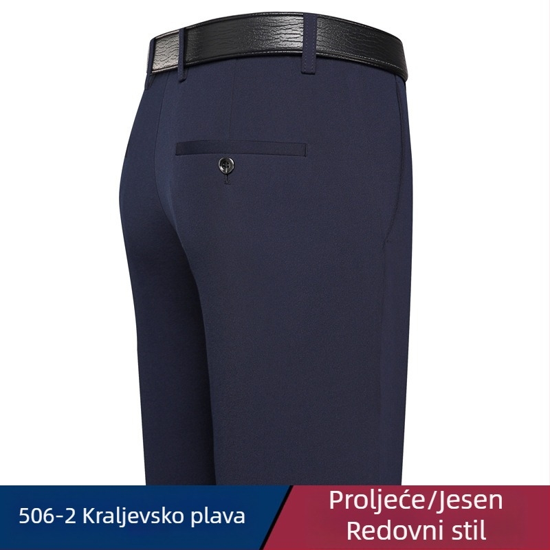 Muške casual poslovne hlače, elastične, ravnog kroja, duge, visokog struka, bez glačanja, debeli materijal, za jesen-zimu, za muškarce srednje dobi