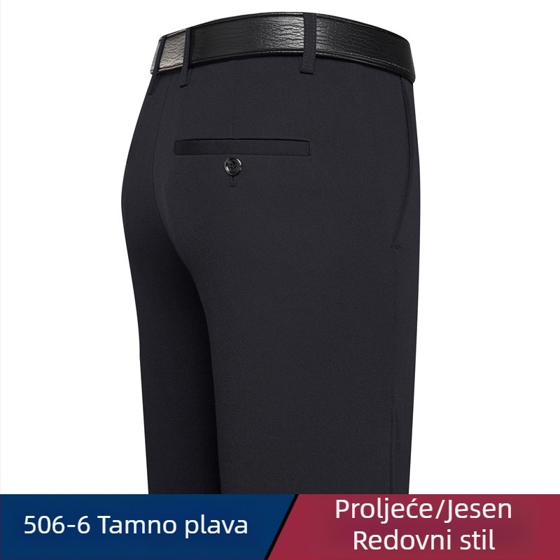 Muške casual poslovne hlače, elastične, ravnog kroja, duge, visokog struka, bez glačanja, debeli materijal, za jesen-zimu, za muškarce srednje dobi