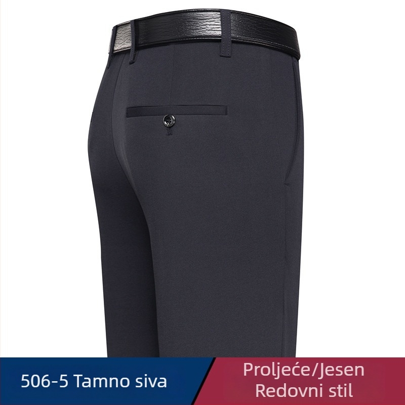 Muške casual poslovne hlače, elastične, ravnog kroja, duge, visokog struka, bez glačanja, debeli materijal, za jesen-zimu, za muškarce srednje dobi