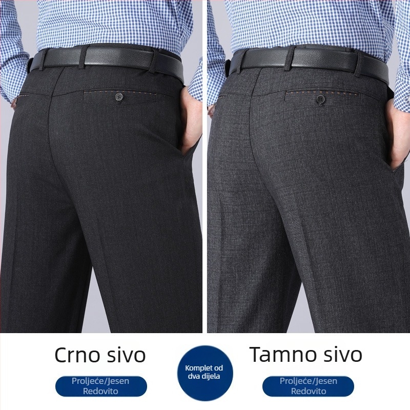 Muške hlače s fleecem za jesen-zimu, ravni kroj, visok struk, poslovno-udobne hlače za muškarce srednje dobi