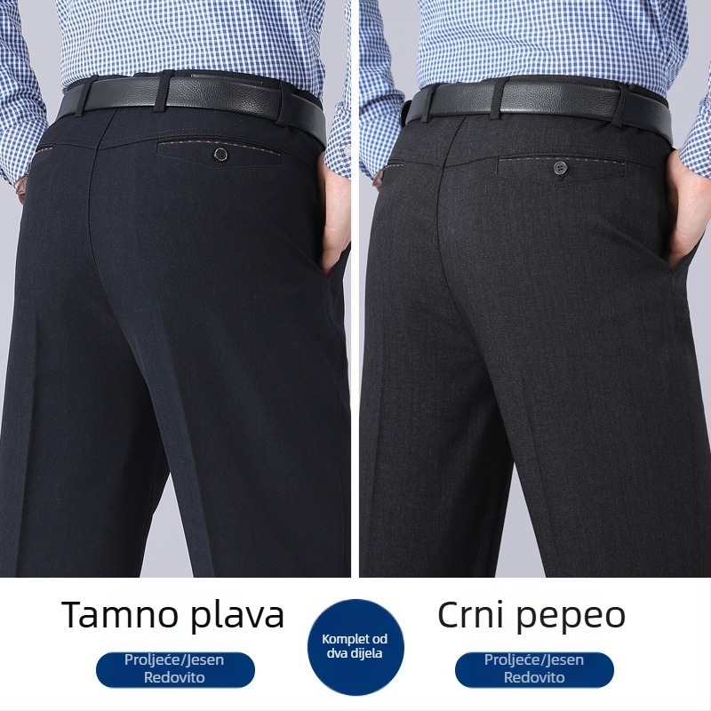 Muške hlače s fleecem za jesen-zimu, ravni kroj, visok struk, poslovno-udobne hlače za muškarce srednje dobi