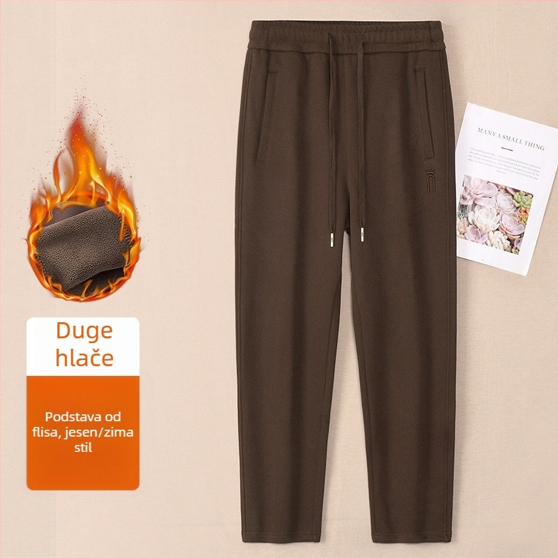 Ženske fleecem podstavljene sportske hlače od pamuka i poliestera, visok pas, straight kroj, izvezeni detalji