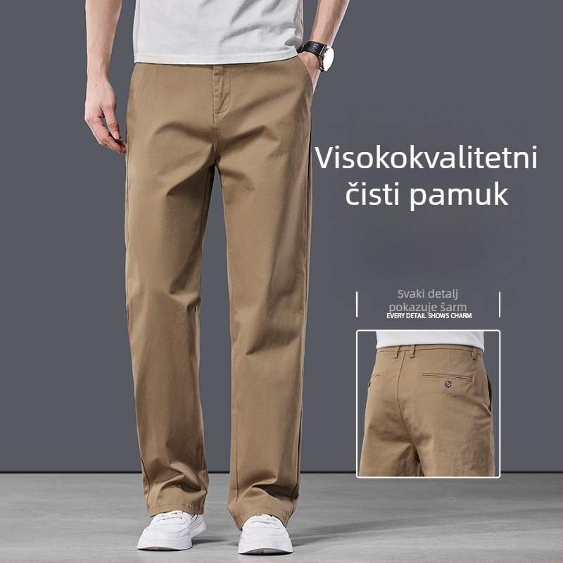 Muške casual hlače visoke kvalitete u kaki boji, ravnog kroja, pamuk, 2026 novi stil, s elastičnim materijalom