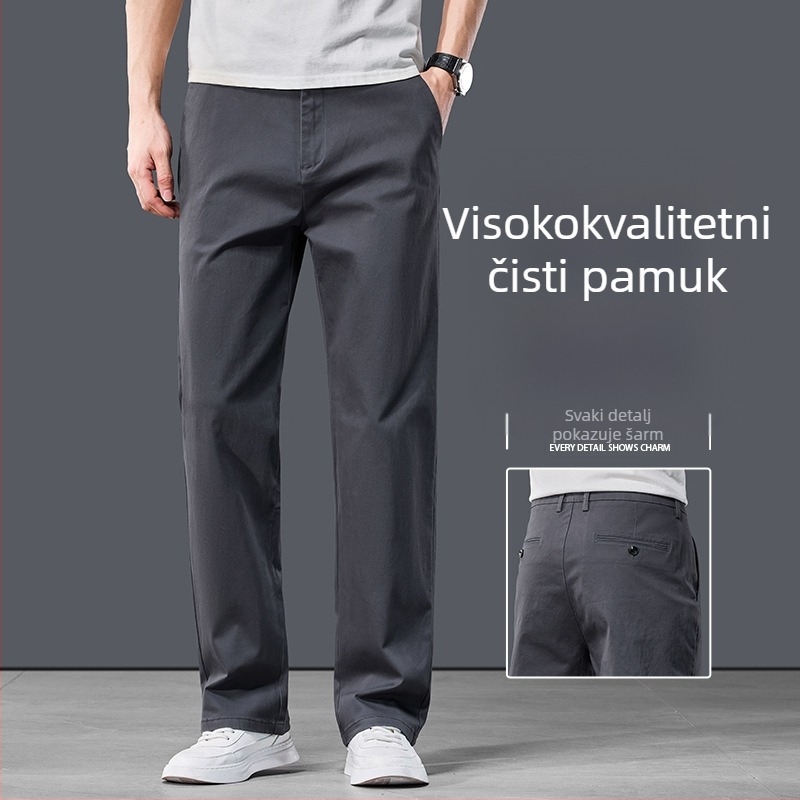 Muške casual hlače visoke kvalitete u kaki boji, ravnog kroja, pamuk, 2026 novi stil, s elastičnim materijalom
