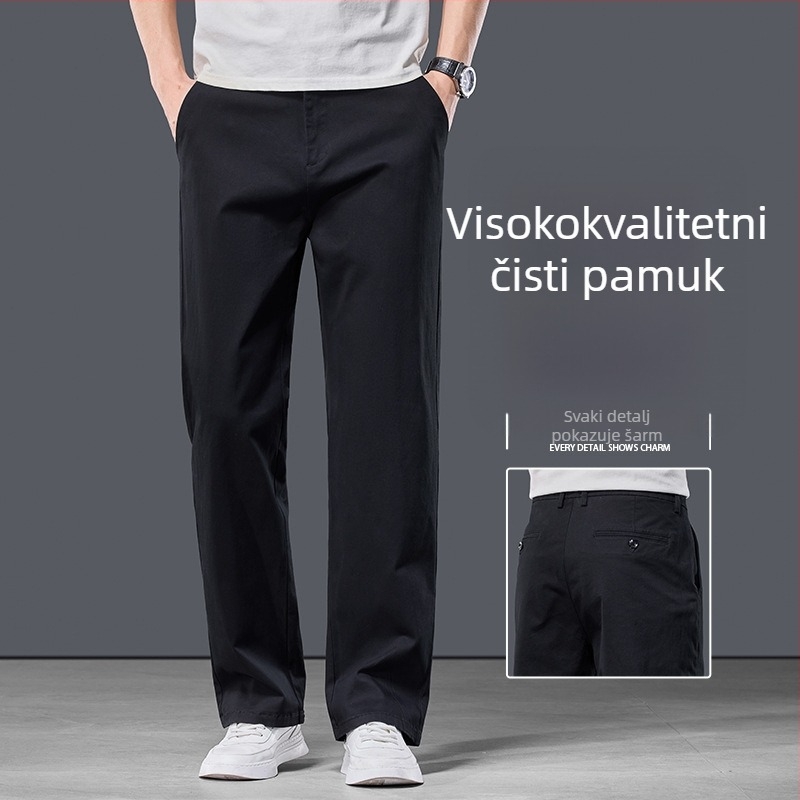 Muške casual hlače visoke kvalitete u kaki boji, ravnog kroja, pamuk, 2026 novi stil, s elastičnim materijalom
