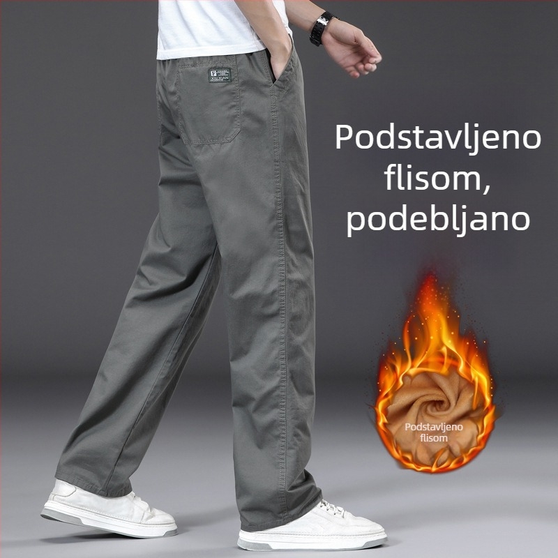 Zimske hlače s flisom, novi model 2025, casual cargo hlače, jednobojne, ravni kroj, tople, pamuk