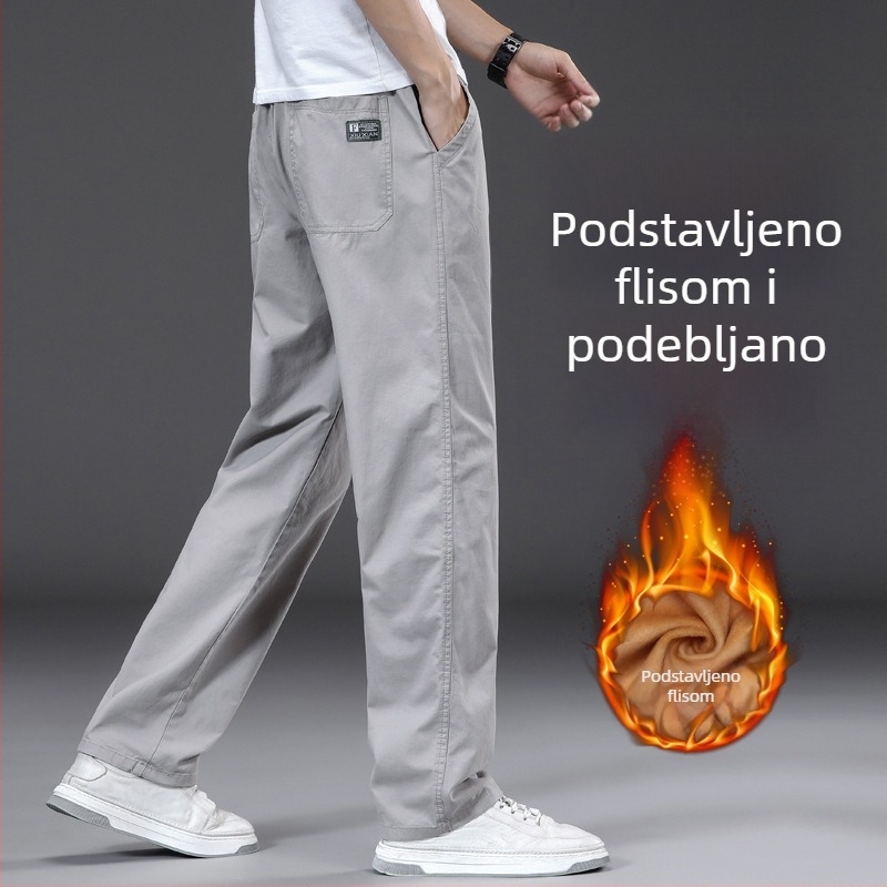 Zimske hlače s flisom, novi model 2025, casual cargo hlače, jednobojne, ravni kroj, tople, pamuk