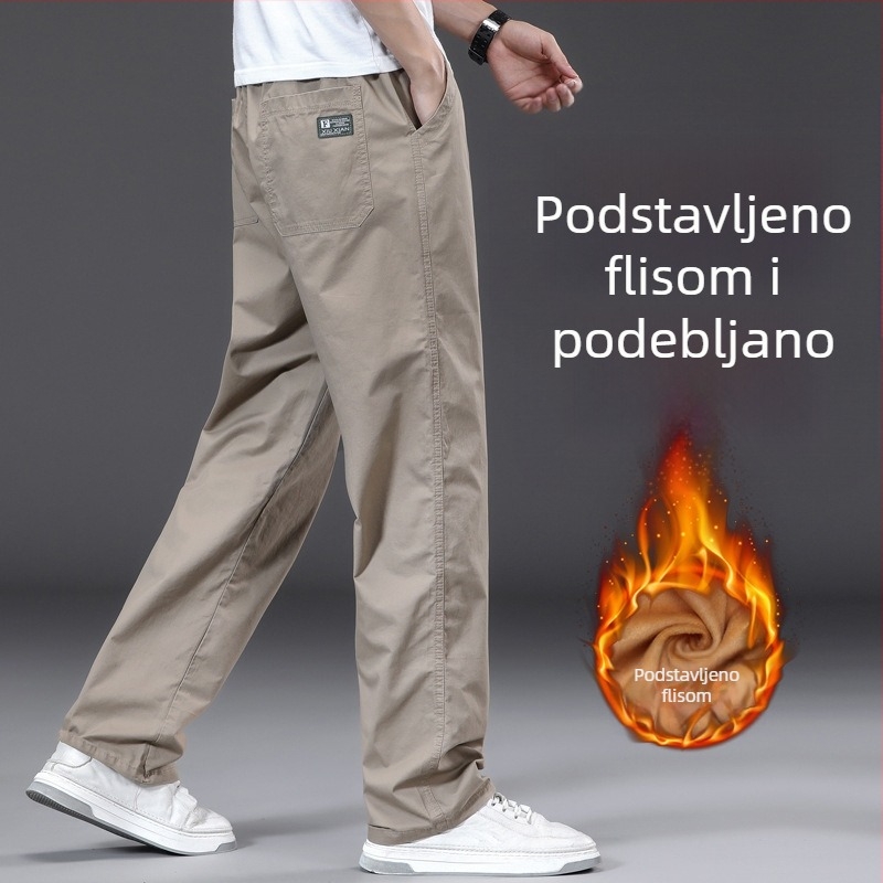 Zimske hlače s flisom, novi model 2025, casual cargo hlače, jednobojne, ravni kroj, tople, pamuk