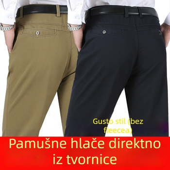 Muške casual hlače za srednju dob, visoki pojas, ravni kroj, debeli pamuk, za jesen i zimu