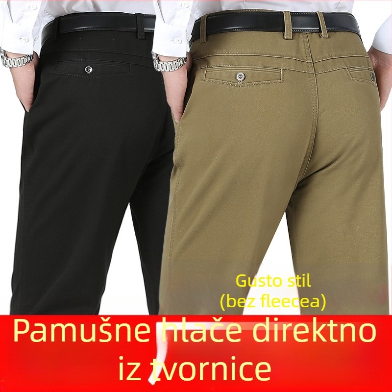 Muške casual hlače za srednju dob, visoki pojas, ravni kroj, debeli pamuk, za jesen i zimu