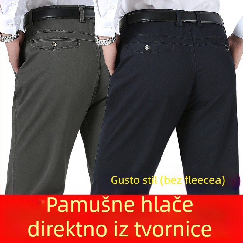 Muške casual hlače za srednju dob, visoki pojas, ravni kroj, debeli pamuk, za jesen i zimu