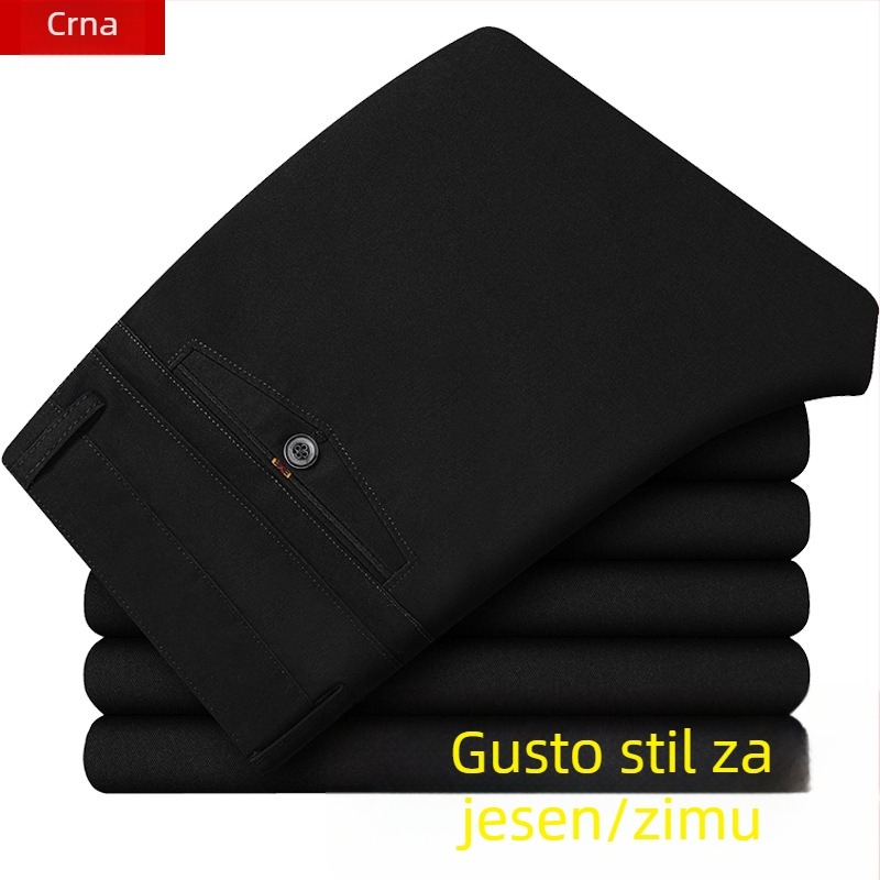 Muške casual hlače za srednju dob, visoki pojas, ravni kroj, debeli pamuk, za jesen i zimu