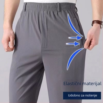 Muške ljetne hlače od ice silk, ravni kroj, lagane i prozračne