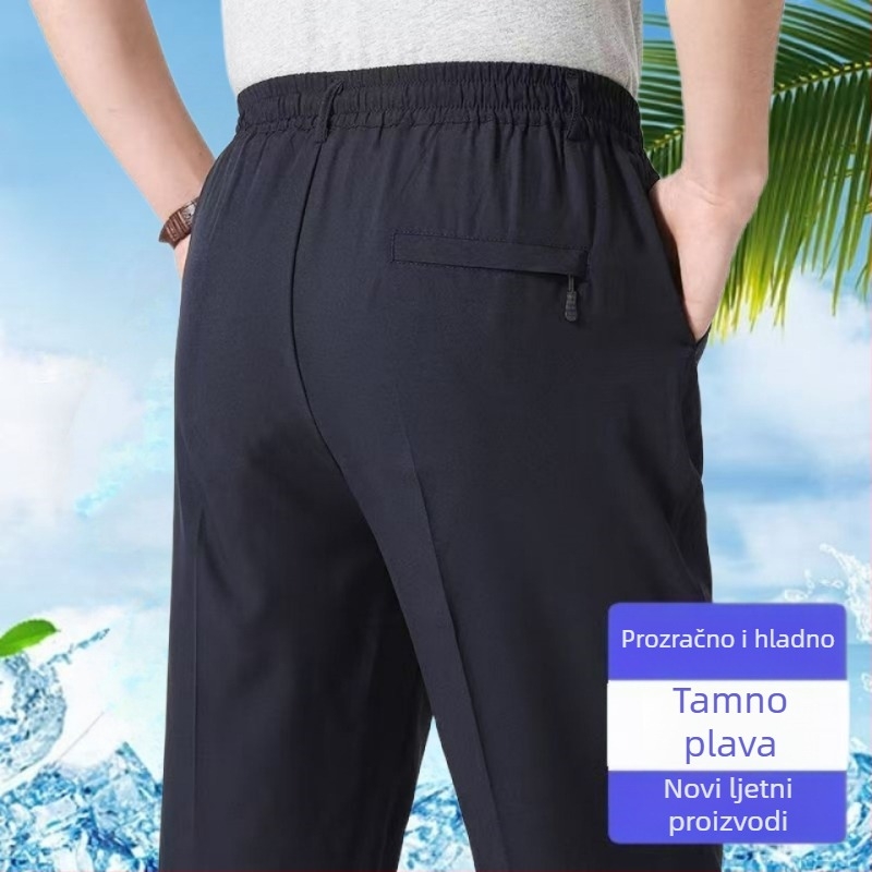 Muške ljetne hlače od ice silk, ravni kroj, lagane i prozračne