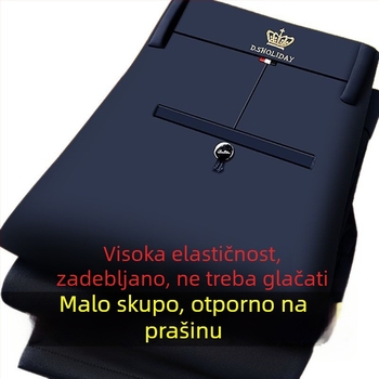 Muške zimske casual hlače ravnog kroja s flekso podstavom, visokim strukom, zip zatvaračem