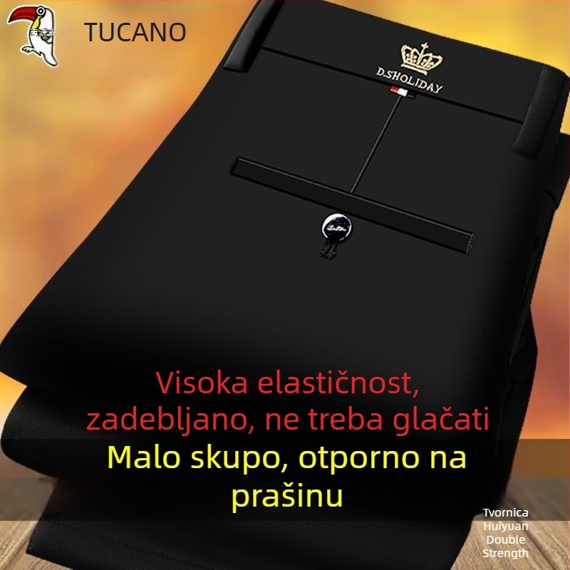 Muške zimske casual hlače ravnog kroja s flekso podstavom, visokim strukom, zip zatvaračem