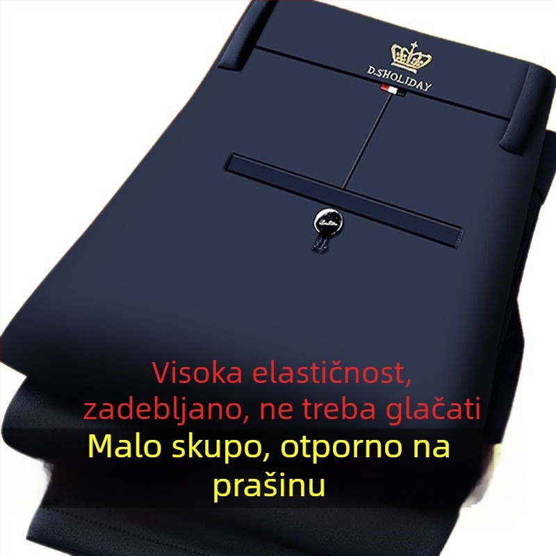 Muške zimske casual hlače ravnog kroja s flekso podstavom, visokim strukom, zip zatvaračem