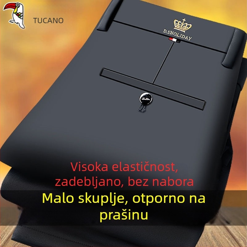 Muške zimske casual hlače ravnog kroja s flekso podstavom, visokim strukom, zip zatvaračem