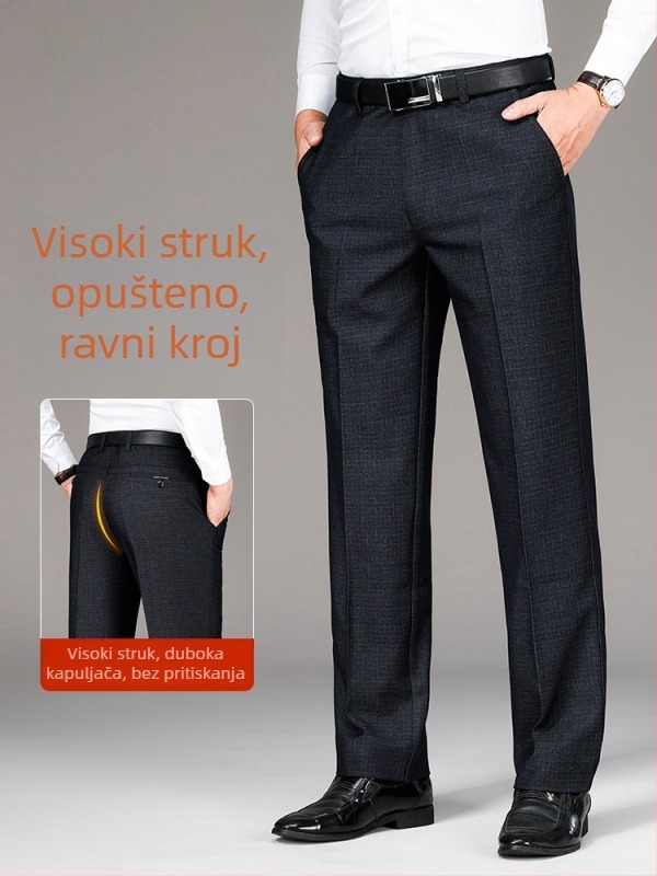 Muške hlače od pamuka s flis podstavom, zimske, ravnog kroja, srednji visok pojas, zatvarač, džepovi