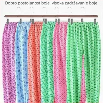 Ženske dugačke domaće hlače s cvjetnim uzorkom, niski struk, pamuk, podstava poliester, skraćena dužina, prozračnost, umjerena toplina