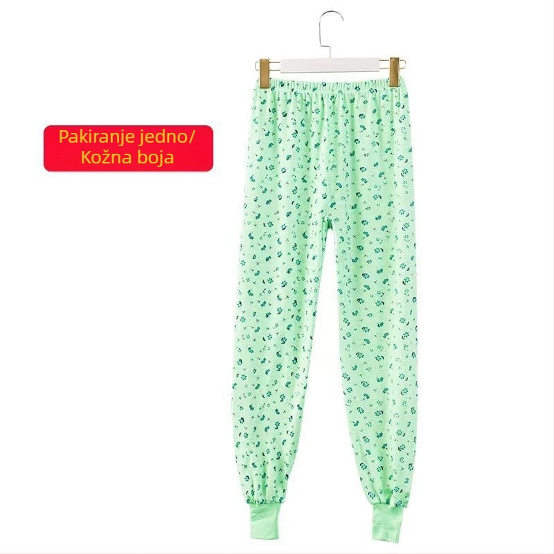 Ženske dugačke domaće hlače s cvjetnim uzorkom, niski struk, pamuk, podstava poliester, skraćena dužina, prozračnost, umjerena toplina