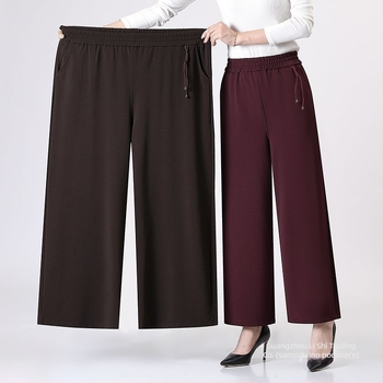 Ženske široke hlače za srednju i stariju dob, jesen-zima, udobne, s elastičnim pojasom, retro stil (TR tkanina, PVC 90–95%, Triacetate <30%, proljeće 2025)