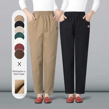 Ženske casual hlače od pamuka, ravni kroj, skraćena duljina, elastični pojas, tanke tkanine, 95% pamuka