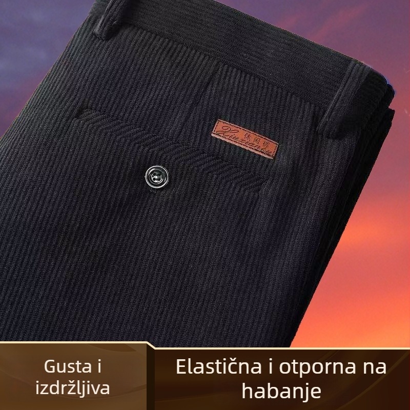 Muške hlače od corduroya, ravni kroj, visokim strukom, debeli materijal