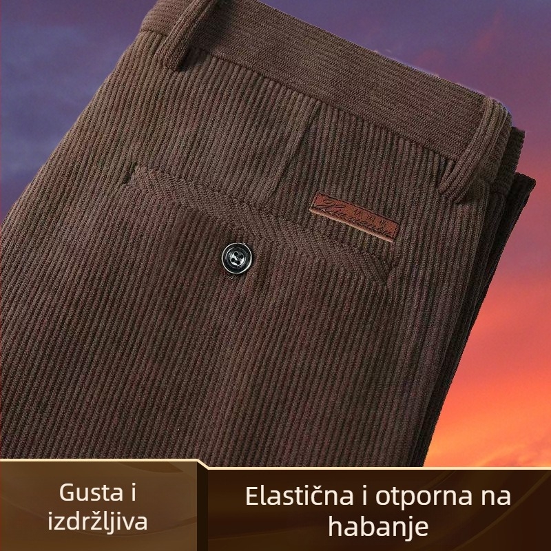 Muške hlače od corduroya, ravni kroj, visokim strukom, debeli materijal