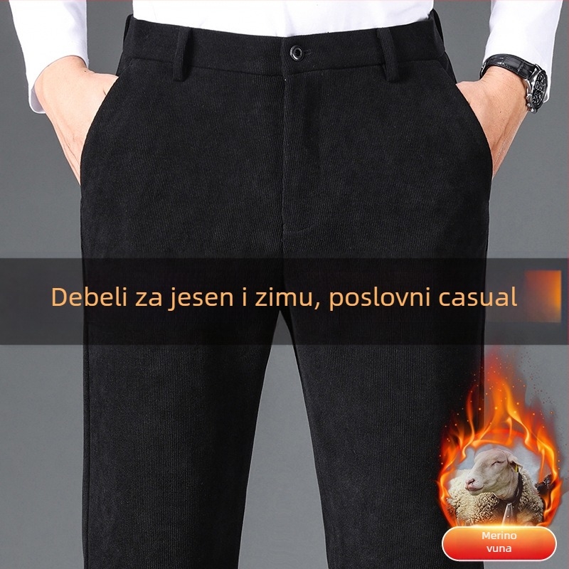 Muške hlače od vunene korduroje – ravni kroj, visok struk, zip, poslovno-leisure stil