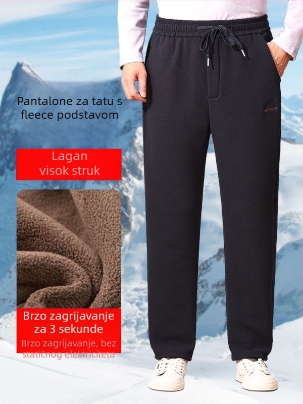 Muške zimske hlače za srednju dob, fleece podstavljene, visokim strukom, ravni kroj, poliester-smjesa
