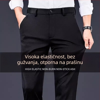 Muške ljetne hlače slim-fit s ravnim krojem, srednji pojas, prozračna poliesterska smjesa