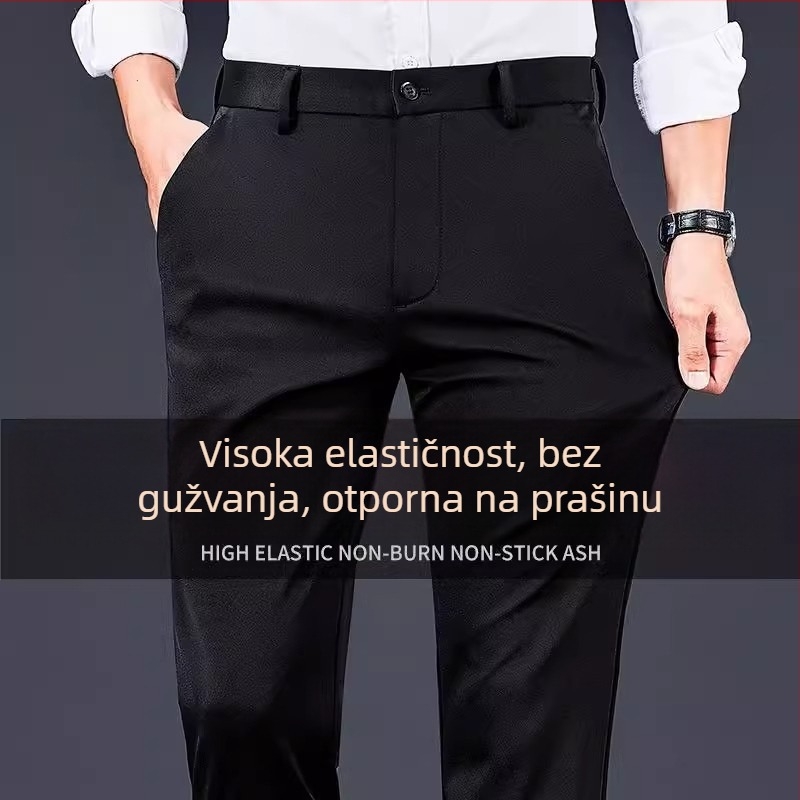 Muške ljetne hlače slim-fit s ravnim krojem, srednji pojas, prozračna poliesterska smjesa
