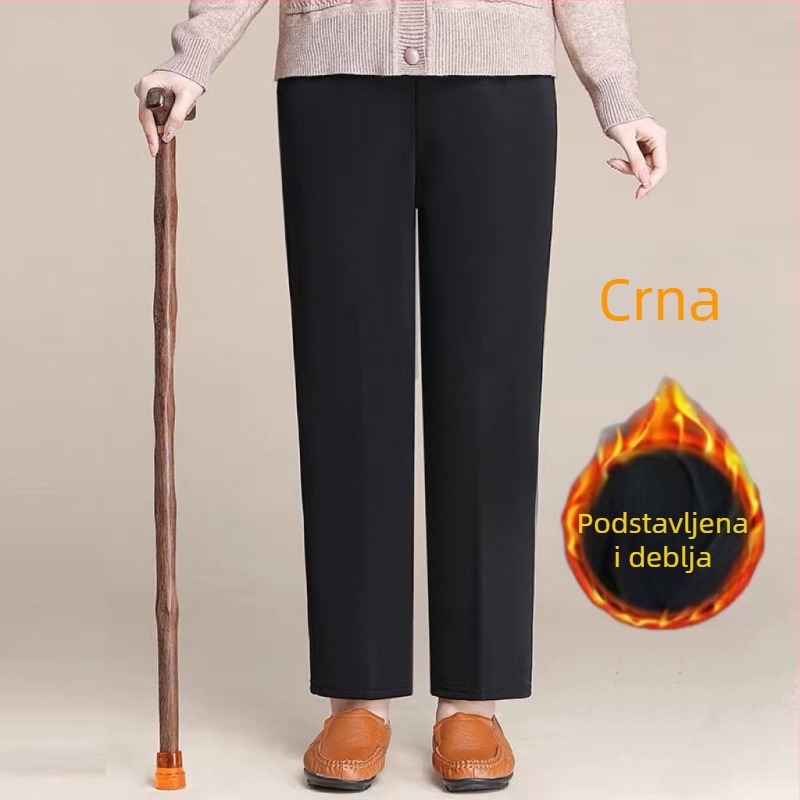 Ženske hlače s visokim strukom, fleece podstava, ravnog kroja, jesensko-zimske – casual hlače