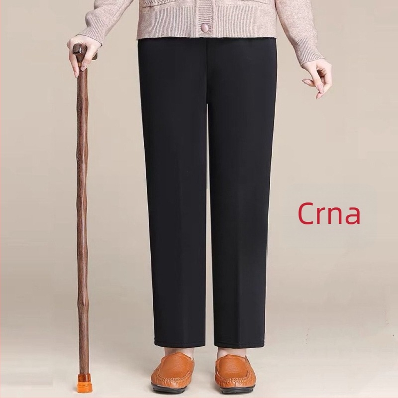 Ženske hlače s visokim strukom, fleece podstava, ravnog kroja, jesensko-zimske – casual hlače