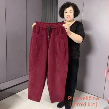 Ženske harém hlače, opuštene, s retro stilom, za jesen-zimu 2025, PVC-TR tkanina, za zrelije žene.