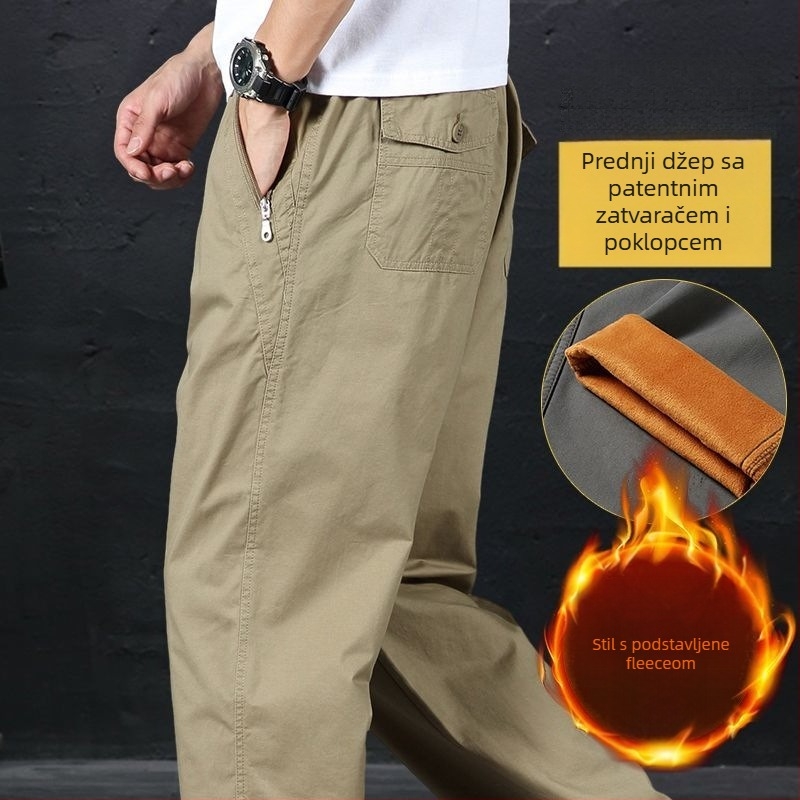 2025 pamučne ravne casual hlače za muškarce, fleec podstava, cargo stil s džepovima, ležeran kroj