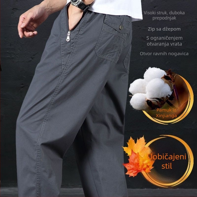 2025 pamučne ravne casual hlače za muškarce, fleec podstava, cargo stil s džepovima, ležeran kroj