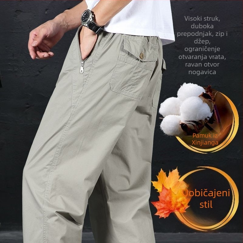 2025 pamučne ravne casual hlače za muškarce, fleec podstava, cargo stil s džepovima, ležeran kroj