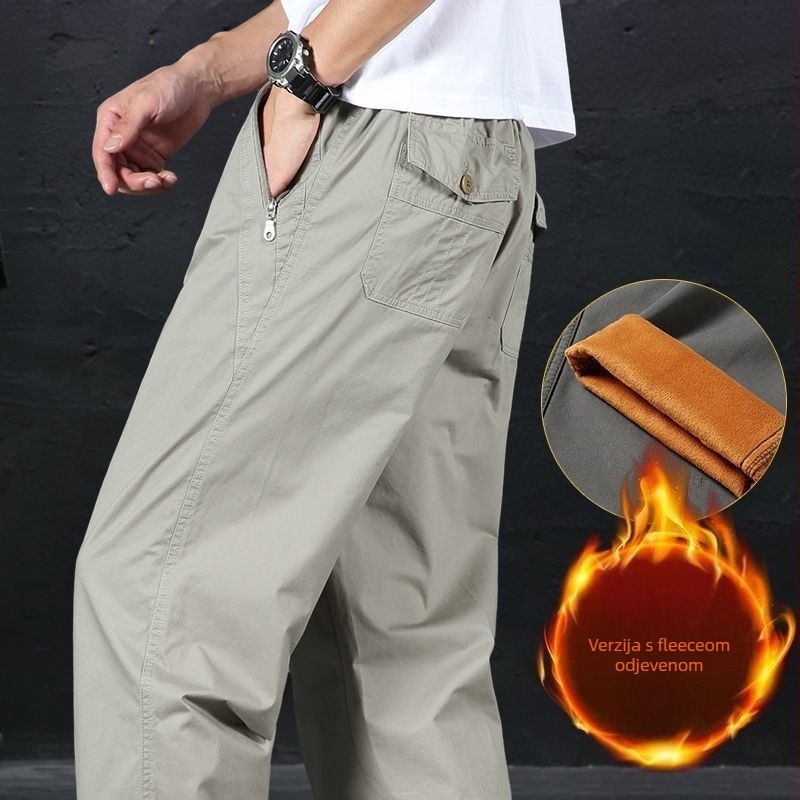 2025 pamučne ravne casual hlače za muškarce, fleec podstava, cargo stil s džepovima, ležeran kroj