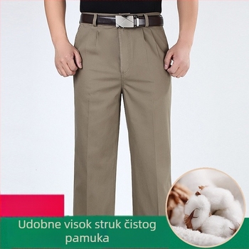 Muške casual hlače od 100% pamuka, s dvostrukim naborom, ležernog ljetnog kroja, visokim strukom