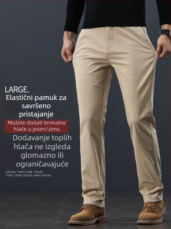 Muške pamučne hlače s flecom za zimu, ravnog kroja, srednje visoki struk, 100% pamuk