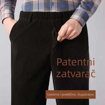 Muške hlače od debelog corduroyja za muškarce srednje dobi i starije, elastičan pojas, pravi kroj, svakodnevno nošenje