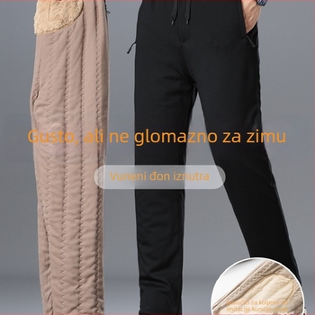 Muške zimske tople hlače s koljenskom zaštitom i vunom, casual hlače ravnog kroja za starije muškarce