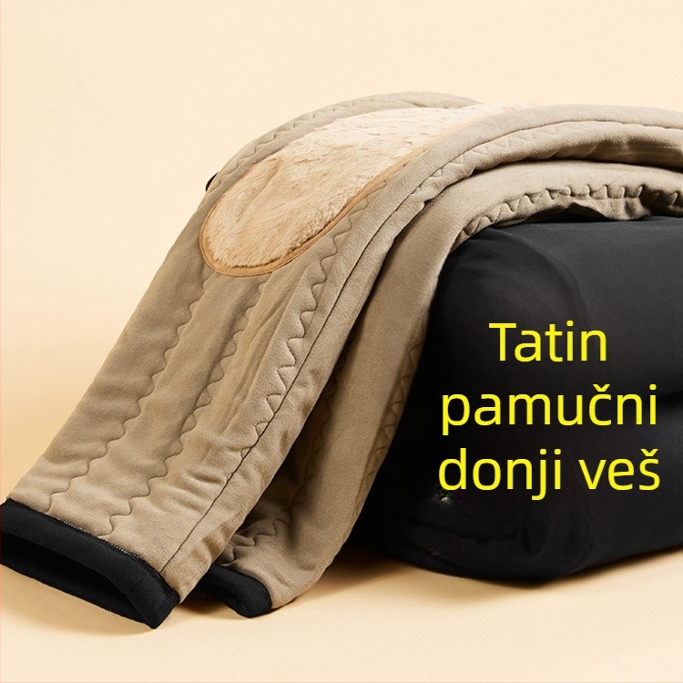 Muške zimske tople hlače s koljenskom zaštitom i vunom, casual hlače ravnog kroja za starije muškarce